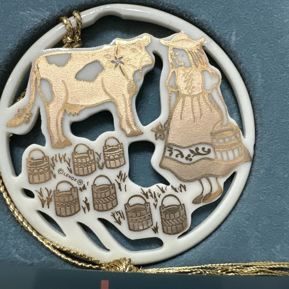Lenox 8 Maids A Milking 12 Days of Christmas Ornament Vintage 1994 GoldPorcelain